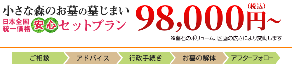 小さな森のお墓の墓じまい 日本全国統一価格 安心セットプラン