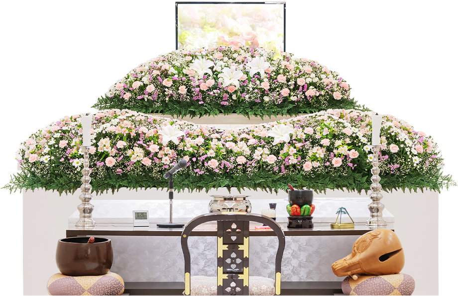 中央区で葬儀・葬式・家族葬をお探しなら小さな森の家 祭壇イメージ
