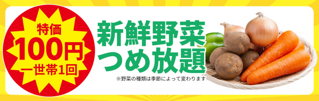 特価100円!新鮮野菜つめ放題