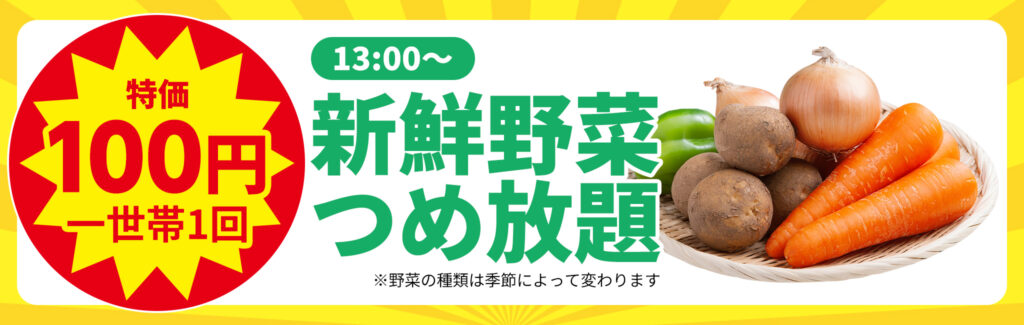 特価100円！新鮮野菜つめ放題